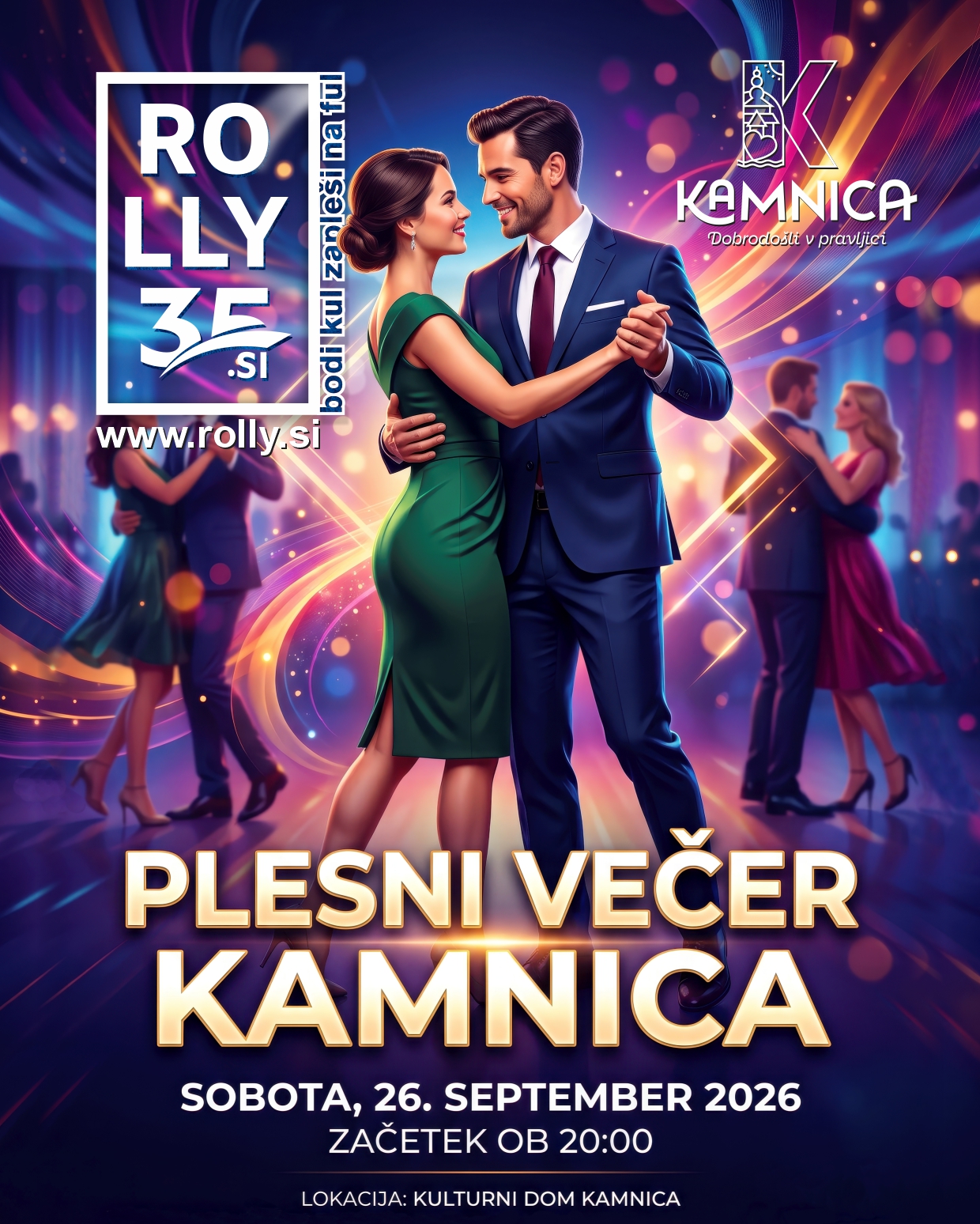PLESNI VEČER DRUŽABNEGA PLESA PLESNE ŠOLE ROLLY – sobota 26.9.2026 s pričetkom ob 20. uri.